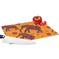 KitchenYeah Glazen Snijplank - 28x20 - Olifant - Ornament - Bloemen - Patroon - Snijplanken Glas