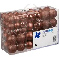 Relaxdays kerstballen - 100x st - bruin - 3, 4 en 6 cm - kunststof - Kerstbal
