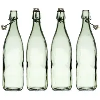 Home Deco Factory Beugelfles/weckfles - 4x - glas - groen transparant - luchtdicht - 1.0 liter - waterfles - limonade - 8 x 32 cm