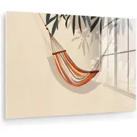 MuchoWow Glasschilderij 180x120 cm - Schilderij acrylglas - Hangmat - Kleurrijk - Bladeren - Schaduw - Foto op glas - Muurdecoratie woonkamer - Wanddecoratie slaapkamer - Schilderijen