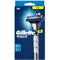 Gillette Mach3 Turbo scheermes voor heren, 1 handvat, 2 mesjes, met glijstrip voor een soepele scheerervaring