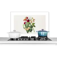 KitchenYeah Spatscherm keuken 90x60 cm - Kookplaat achterwand Aardbei - Fruit - Vintage - Muurbeschermer - Spatwand fornuis - Hoogwaardig aluminium