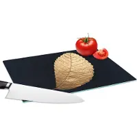 KitchenYeah Glazen Snijplank - 28x20 - Goud - Bladeren - Zwart - Planten - Luxe - Natuur - Snijplanken Glas