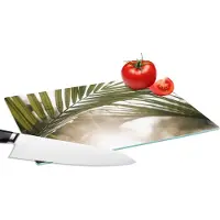 KitchenYeah Glazen Snijplank - 28x20 - Palmboom - Palmblad - Zon - Zomer - Snijplanken Glas