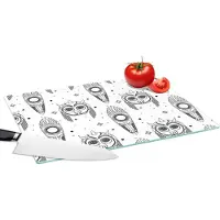 KitchenYeah Glazen Snijplank - 39x28 - Maya - Maskers - Zwart-Wit - Patroon - Snijplanken Glas