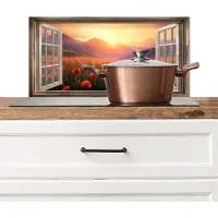 KitchenYeah Spatscherm keuken 60x30 cm - Kookplaat achterwand Doorkijk - Klaprozen - Bloemen - Rood - Open raam - Muurbeschermer - Spatwand fornuis - Hoogwaardig aluminium