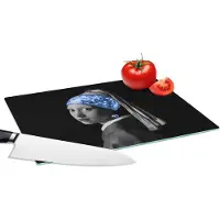KitchenYeah Glazen Snijplank - 28x20 - Meisje met de parel - Kunst - Blauw - Snijplanken Glas