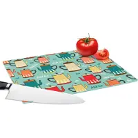 KitchenYeah Glazen Snijplank - 28x20 - Patronen - Thee - Theepot - Vintage - Snijplanken Glas