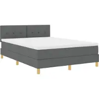 vidaXL LED Box Spring Bed met hoofdeinde Donkergrijs 140 x 200 cm Stof