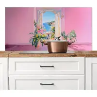 KitchenYeah Spatscherm keuken 120x60 cm - Kookplaat achterwand Roze - Buiten - Verf - Muurbeschermer - Spatwand fornuis - Hoogwaardig aluminium