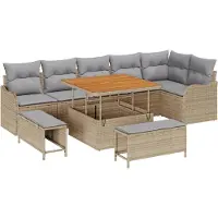 vidaXL Tuinbank Set 9 st 8-Aantal zitplaatsen Beige en Lichtgrijs