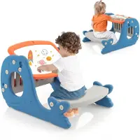 Costway 4-in-1 kinderezel met bank, tekentafel met dubbelzijdig tafelblad en whiteboard, activiteitstafel en kinderbord in walvorm met legplank, voor kinderen vanaf 1 jaar