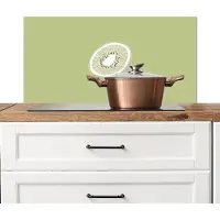 KitchenYeah Spatscherm keuken 90x45 cm - Kookplaat achterwand Kiwi - Lijntekening - Minimalistisch - Groen - Muurbeschermer - Spatwand fornuis - Hoogwaardig aluminium