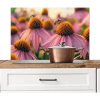 KitchenYeah Spatscherm keuken 90x60 cm - Kookplaat achterwand Bloemen - Paars - Bijen - Muurbeschermer - Spatwand fornuis - Hoogwaardig aluminium