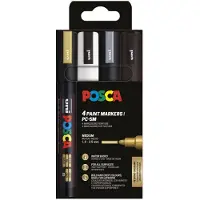Posca Uni paintmarker PC-5M | 1 | 8 - 2 | 5 mm | etui van 4 stuks goud | wit | zilver en zwart