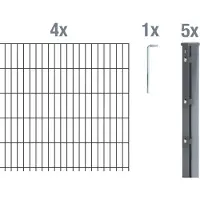 Alberts 644420 dubbelstaafmat hekwerk als 12-delige complete hekwerkset, antraciet, hoogte 83 cm, lengte 10 m