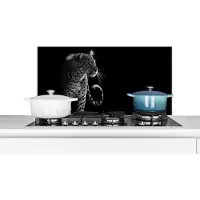 KitchenYeah Spatscherm keuken 80x40 cm - Kookplaat achterwand Wilde dieren - Luipaard - Natuur - Zwart - Wit - Muurbeschermer - Spatwand fornuis - Hoogwaardig aluminium