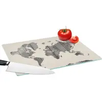 KitchenYeah Glazen Snijplank - 39x28 - Wereldkaart - Hout - Plank - Snijplanken Glas