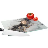 KitchenYeah Glazen Snijplank - 28x20 - Zwart - Marmer - Luxe - Goud - Snijplanken Glas