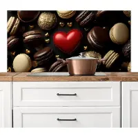 KitchenYeah Spatscherm keuken 120x60 cm - Kookplaat achterwand Macarons - Rood - Hart - Muurbeschermer - Spatwand fornuis - Hoogwaardig aluminium
