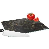 KitchenYeah Glazen Snijplank - 28x20 - Marmer - Textuur - Grijs - Goud - Marmerlook - Luxe - Snijplanken Glas