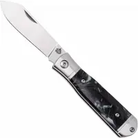 QSP Knife Jumping Jack QS167-C Satin 14C28N, Black White Resin, zakmes