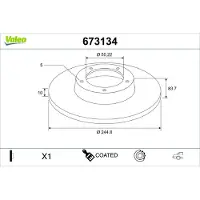 Valeo 673134 Remschijf