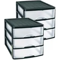 PlasticForte Ladeblok - 3x stuks - 3 lades - zwart/ transparant - bureau organizer - L35,5 x B27 x H26