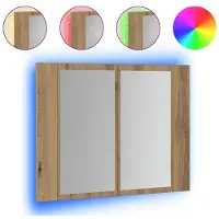 vidaXL Spiegelkast LED 60x12x45 cm bewerkt hout artisanaal eikenkleur