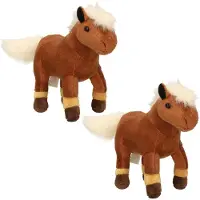 Cornelissen 2x Pluche bruine paarden knuffels met witte manen 26 cm - Paarden knuffels - Speelgoed voor kinderen