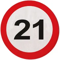 Folat 40x 21 jaar leeftijd themafeest servetten verkeersbord 33 cm rond - 21e verjaardag papieren wegwerp tafeldecoraties