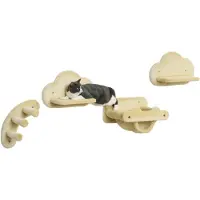 PawHut Kletterwand Katzen 4 TLG., Klettern Katzenkratzbaum inkl. Kaztentreppe, Hängematte, Sprungplatt, Wandkratzbaum, Wand Katzenmöbel für Katzen bis 5 kg, Plüsch, Beige