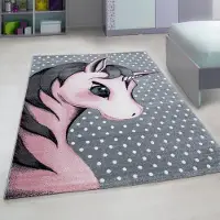 Muratap Kids eenhoorn vloerkleed kinderkamer roze / grijs laagpolig- 140x200 cm