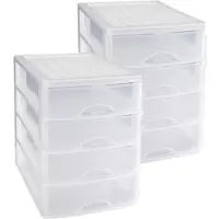 PlasticForte Ladeblok/bureau organizer met 3x lades - wit/transparant - L35 x B27 x H35 - Opruimen/opbergen laatjes