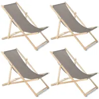 Greenblue - Set van 4 stuks strandstoel - Tuinstoel - Houten ligstoel Beukenhout Drie verstelbare rugleuningposities - licht Grijs