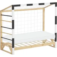 ML-Design Kinderbed voetbaldoel 80x160 cm naturel grenen hout met matras H:10cm houten bed met lattenbodem klimladder & net