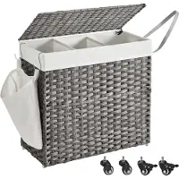 Songmics Handgeweven wasmand van 140 liter, gemaakt van polyrotan, Grijs / 140L (66 x 33 x 66 cm)