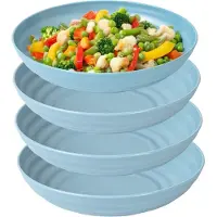 PlasticForte Rond bord/camping - 4x - diep bord - D19 x H4.5 cm - blauw - kunststof - soepborden - onbreekbaar servies