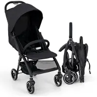 Costway Kinderwagen met één hand inklapbaar, reisbuggy licht met verstelbare rugleuning en kap, babywagen met 5-punts gordel en opbergmand, kinderbuggy tot 15 kg belastbaar (zwart)