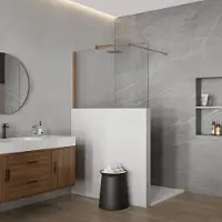 FortiFura Galeria Halfhoge Inloopdouche - 120x80cm - helder glas - 8mm - nano - met profiel en stabilisatiestang - Geborsteld koper PVD (Koper) SW1235437 SW876702