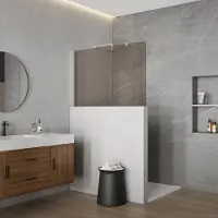 FortiFura Galeria Halfhoge Inloopdouche - 100x80cm - rookglas - 8mm - nano - met profiel en stabilisatiestang - Geborsteld RVS PVD (RVS) SW797908 SW1235444