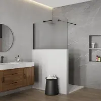 FortiFura Galeria Halfhoge Inloopdouche - 110x80cm - mat glas - 8mm - nano - met profiel en stabilisatiestang - Mat Zwart SW1235440 SW797905