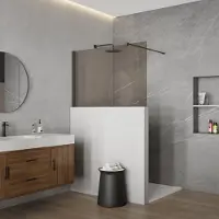 FortiFura Galeria Halfhoge Inloopdouche - 120x80cm - rookglas - 8mm - nano - met profiel en stabilisatiestang - Geborsteld Gunmetal PVD SW797907 SW1235446