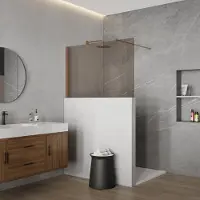FortiFura Galeria Halfhoge Inloopdouche - 140x80cm - rookglas - 8mm - nano - met profiel en stabilisatiestang - Geborsteld koper PVD (Koper) SW876702 SW1235447