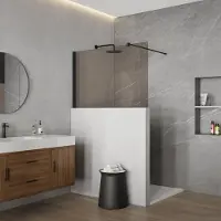 FortiFura Galeria Halfhoge Inloopdouche - 100x80cm - rookglas - 8mm - nano - met profiel en stabilisatiestang - Mat Zwart SW797905 SW1235444