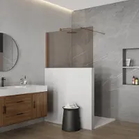 FortiFura Galeria Halfhoge Inloopdouche - 100x80cm - rookglas - 8mm - nano - met profiel en stabilisatiestang - Geborsteld koper PVD (Koper) SW876702 SW1235444