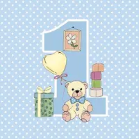 Maki - Lunch servetten - Eerste verjaardag met teddybeer Blauw