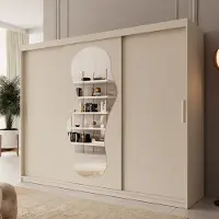 Meubella - Kledingkast Ulysses - Beige - 250 cm - Met spiegel