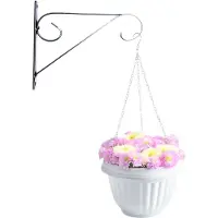 PlasticForte Hangpot + Muurhaak Cuneo - wit - D25 cm - kunststof - metaal - tuinaccessoires