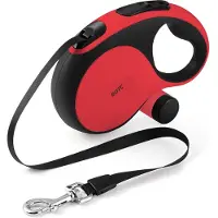 BOTC Hondenriem - 5 m - tot 30 kg - Met 1 roll Hondenpoepzakjes - Voor kleine en grote honden - Rood/Zwart
